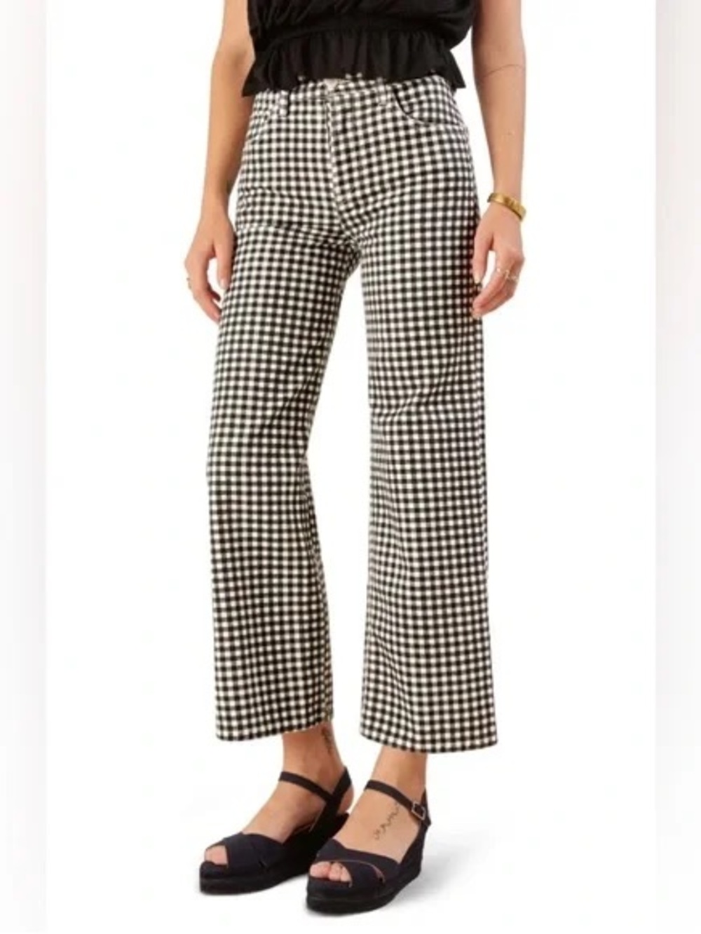 Reformation Fawcett Black and White Checked Jeans 27